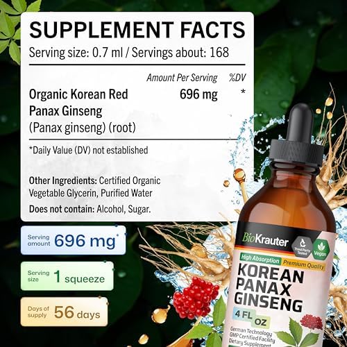 BIO KRAUTER Korean Panax Ginseng Tincture, Immune & Energy Support, 4 Fl.Oz