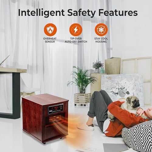 Comfort Zone Indoor Space Heater, 20 inch, 1,500 watt, Cabinet Heater with Remote, Infrared, Quartz, USB Charging Ports, Timer, Tip Over Switch & Overheat Protection, Ideal for Home & Office, CZ2062W