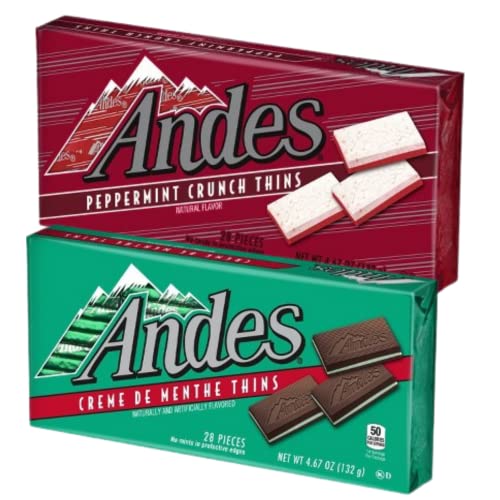 Andes Mint and Peppermint Crunch Thins Chocolate Pack, Holiday Candy Treat Boxes, Set of 2, 28 Pieces in Each