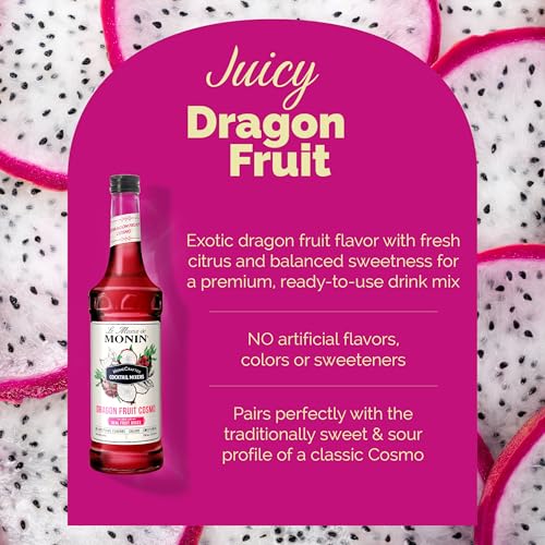 Monin - HomeCrafted Dragon Fruit Cosmo Cocktail Mix, Ready-to-Use Drink Mixer, Strawberry & Pear Blend, Made with Natural Flavors & Real Fruit Juice