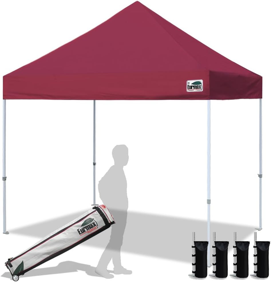 Eurmax USA 10x10ft Pop Up Canopy,Commercial Instant Tent for Outdoor Events,Patented No-Tip Rolling Storage Bag with 4 Sandbags,UV & Water Resistant,Heavy Duty Portable Shelter Gazebo,Black
