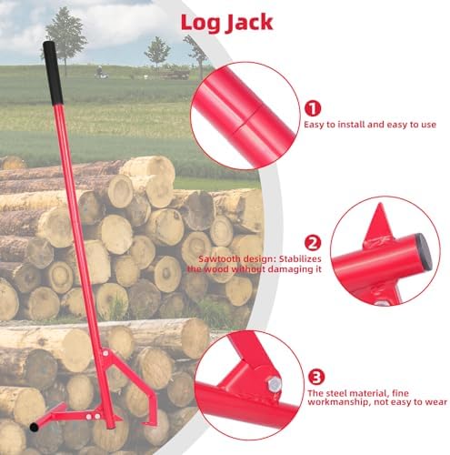 51.18"" Timberjack Log Lifter, Adjustable Log Roller Cant Hook, Heavy-Duty Carbon Steel Log Jack for Rolling and Raising Up The Logs, Log Roller Tool
