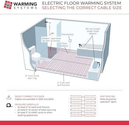 40 Sq Ft 120V Electric Floor Heating System Mat Kit | Premium UDG4-4999 touchscreen thermostat with built-in GFCI, Heating mat, floor sensor & installation monitor included.