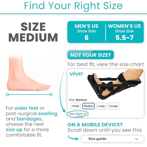 Vive Plantar Fasciitis Night Splint for Men & Women - Stabilizer Brace | Relieves Inflammation - Foot Support Boot Features Adjustable Hook and Loop Straps for Achilles Pain Relief