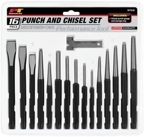 Performance Tool W758 5-Piece 8 in. Long Pin Punch Set | Carbon steel construction with hardened tips. Knurled handles for sure grip. Reaches deeply set pins