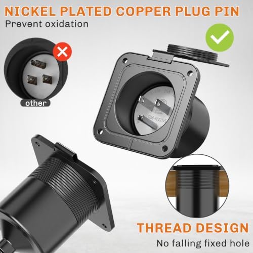 WELLUCK 15 Amp Flanged Inlet 125V, NEMA 5-15 RV Shore Power Inlet Plug w/Waterproof and Back Cover, 2 Pole 3-Wire AC Port Plug