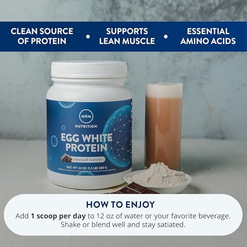 MRM Nutrition Egg White Protein - 23g Fat-Free Protein - 20 Servings | Free of Dairy & Gluten, Sugar Free Vanilla Flavored Powder, With Digestive Enzymes, and Soy, High Biological Value