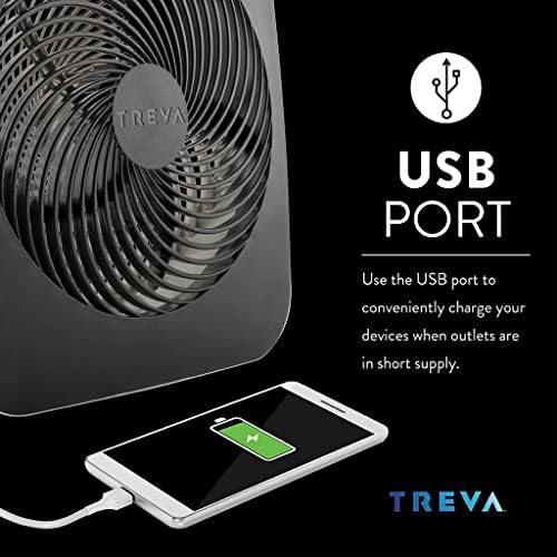 Treva 10 in Portable Desk Fan Battery or AC 2-Speed with USB Port