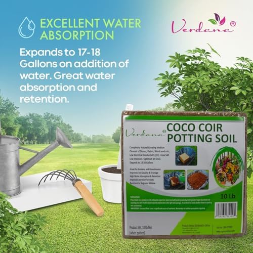 Verdana Coco Coir Potting Soil Brick - 10 lb Compressed Coconut Coir Block, Expands to 72 Quarts / 18 Gallons, Peat Moss Alternative for Seed Starting