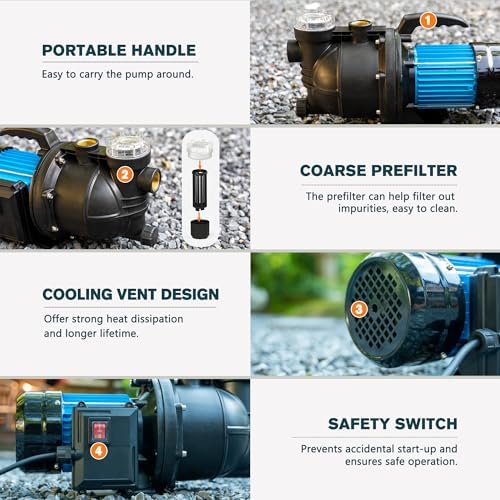 1HP Portable Garden Transfer Pump, 900GPH Electric Sprinkler Booster Pump, Shallow Well Jet Pump for Home Lawn Irrigation and Water Draining