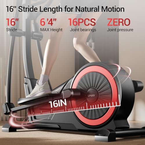 Elliptical Exercise Machine with 15.5''-17'' Stride & Heart Rate Grips,Ultra Silent Magnetic Elliptical Machine for Home with 16 Levels Resistance and LCD Monitor,400 LBS Weight Capacity