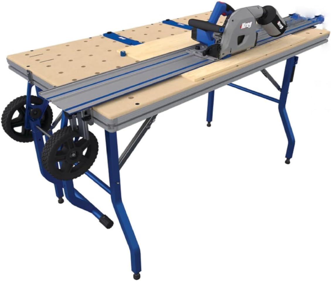 Kreg Adaptive Cutting System Bundle with 62 Inch Guide Track, Project Table Base, Table Top, and 6-1/2 Inch Plunge Saw Kit for Woodworking