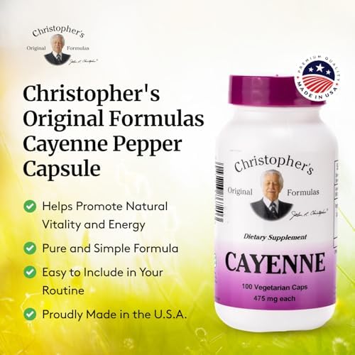 Christopher's Original Formulas Cayenne Capsules, Herbal Supplement for Circulation & Digestion, 100 Capsules