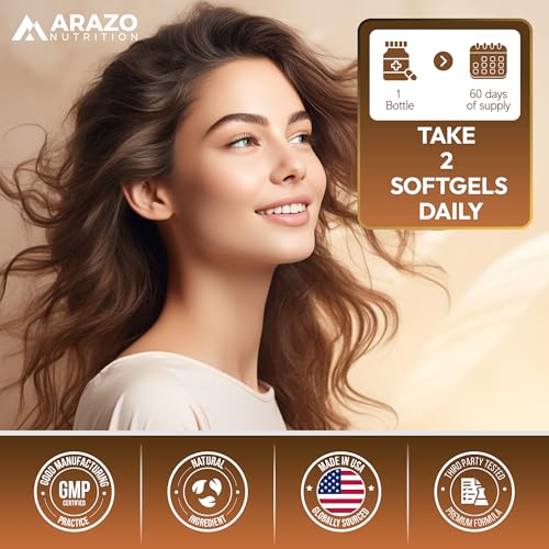Arazo Nutrition Organic Coconut Oil 2000 MG Per Serving - 100% Extra Virgin Unrefined Cold Pressed for Weight Support, Skin, Hair, Nails - 120 Softgel Capsules