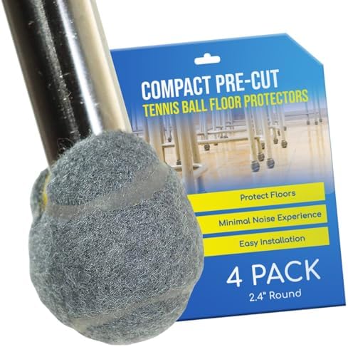 Precut Tennis Balls for Walkers & Chairs – Heavy-Duty Glide Pads for Tables & Desks – Floor Protector Accessory for Mobility Aids – Scratch-Resistant – 2.4 Inch Black, 4 Count
