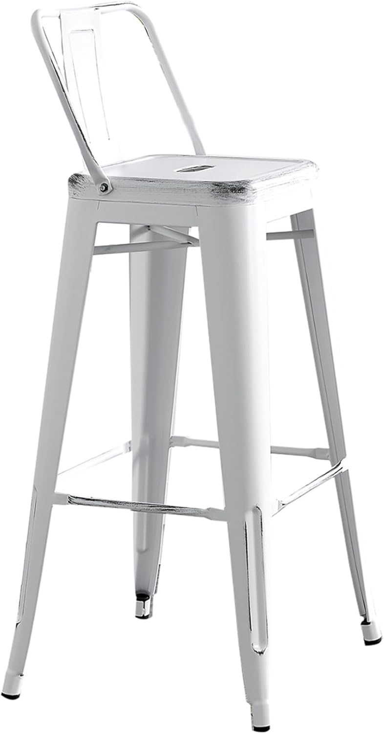 AC Pacific 30” Metal Barstool Set of 2 – Country Rustic Style with Low Back, Lightweight & Sturdy Build, Easy Assembly – Matte Black