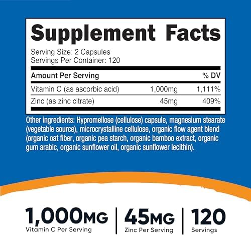 Nutricost Vitamin C with Zinc Capsules, 120 Servings, Gluten Free, GMO-Free