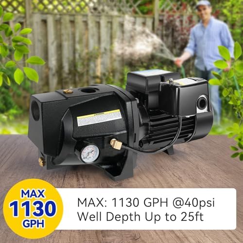 Shallow Well Jet Pump,Cast Iron, Well Depth Up to 25ft, 115V/230V Dual Voltage, Automatic Pressure Switch