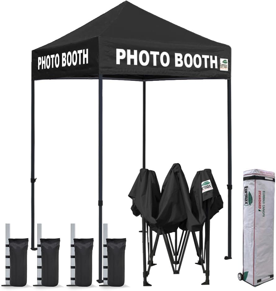 Eurmax USA 10x10ft Pop Up Canopy,Commercial Instant Tent for Outdoor Events,Patented No-Tip Rolling Storage Bag with 4 Sandbags,UV & Water Resistant,Heavy Duty Portable Shelter Gazebo,Black