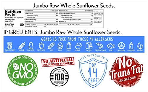 Lightly Sea Salted Sunflower Seed in Shell by Gerbs - 2 LBS - Top 11 Food Allergen Free & Non GMO - Premium Dry Roasted Seeds – COG USA | Small Batch, No Artificial Additives, Resealable Bag | Crack-and-Eat Crunchy Snack | Top 14 Allergen-Free