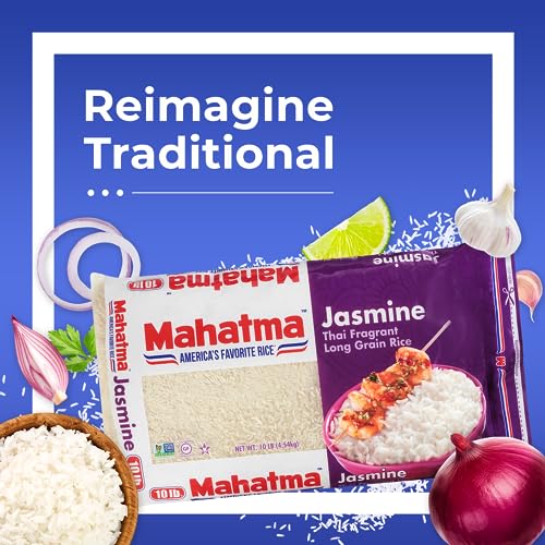 Mahatma Jasmine Rice, Fragrant Thai Rice, 5-Pound Bag | Aromatic rice for stovetop or microwave, quick and easy to cook, gluten-free, vegan, kosher, non-GMO, bulk bag