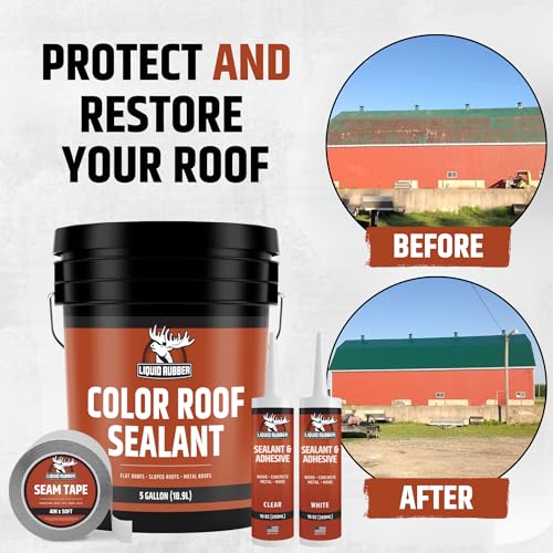 Liquid Rubber Color Roof Sealant - Flat & Metal, White, 1 Gallon | Elastomeric Roof Coating - Waterproof, UV-Stable & Flexible - Compatible with Low-Slope Roofs, Resists Cracking & Chipping