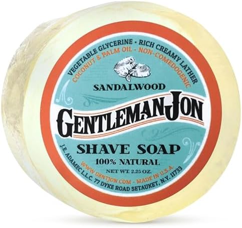 Gentleman Jon Sandalwood Shaving Soap - 2.25oz Premium Men's Wet Shave Puck | Mens Shaving Soap, Sandalwood Scented, Creates Thick & Creamy Lather