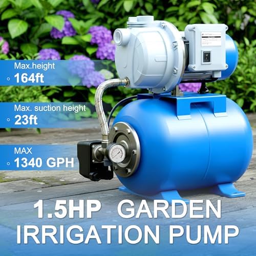 FOTING 1.5HP Shallow Well Pump w/Pressure Tank, 1340GPH Jet Pumps Garden Pump, Water Transfer Draining Irrigation Pumps