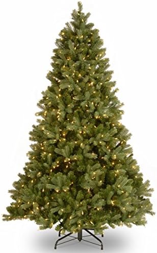 National Tree Company Pre-Lit 'Feel Real' Artificial Full Downswept Christmas Tree, Green, Douglas Fir, Dual Color LED Lights