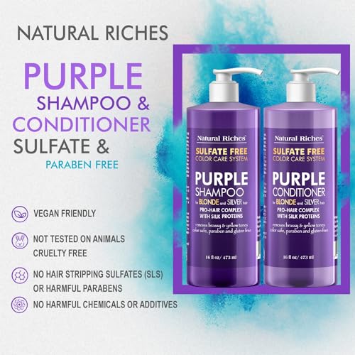 Purple Shampoo & Conditioner Set for Silver Hair, Sulfate Free, 16 Fl Oz
