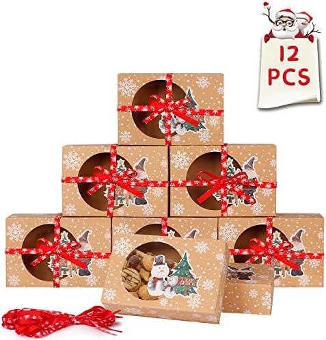 OurWarm 12 Pack Christmas Cookie Boxes for Gift Giving, Large Christmas Cookie Tins Holiday Bakery Treat Boxes with Window