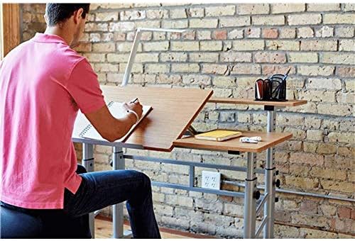 Safco Split-Level Drafting Table Height Adjustable Sit-to-Stand, 29.5" to 37.5", Medium Oak