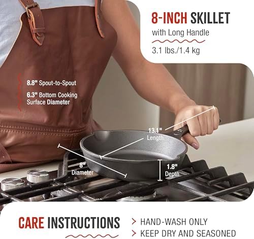 Victoria 8-Inch Cast Iron Skillet, Pre-Seasoned Cast-Iron Frying Pan with Long Handle, Made in Colombia