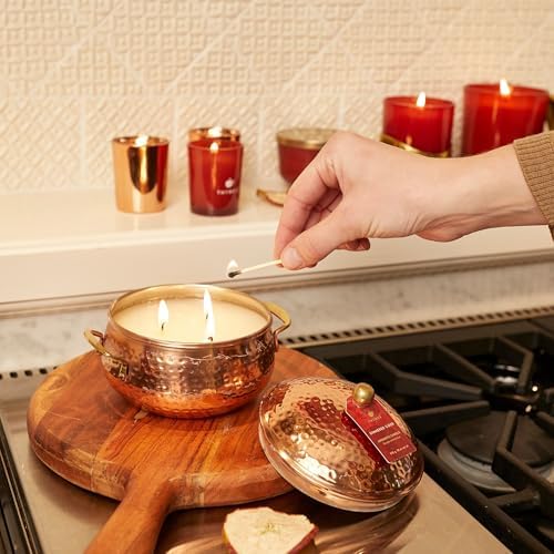 Thymes Simmered Cider Copper Candle - Warm & Spicy Apple Scented Candles for Home - Notes of Apple, Clove, and Cardamom - Luxury Gifts for Women - Fall Decor - 3 Wick (Copper Pot, 18 oz)