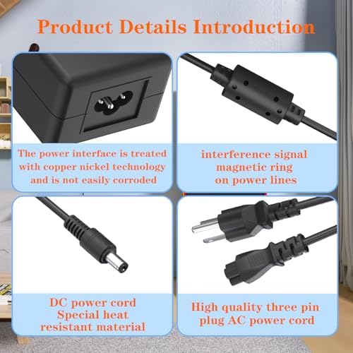 12V Power Cord Compatible with Arcade1up Game Machine - for All Riser Cocktail Tables (RYJ0136PAU0-1-2-3-4- RYJ0136PAU5), BIton BI36-120300-U2
