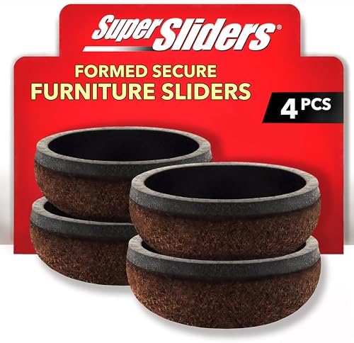 Super Sliders Secure Grip Formed Felt Movers for Furniture to Protect Hard Surfaces, 1.5", Walnut Brown (4 Pack)