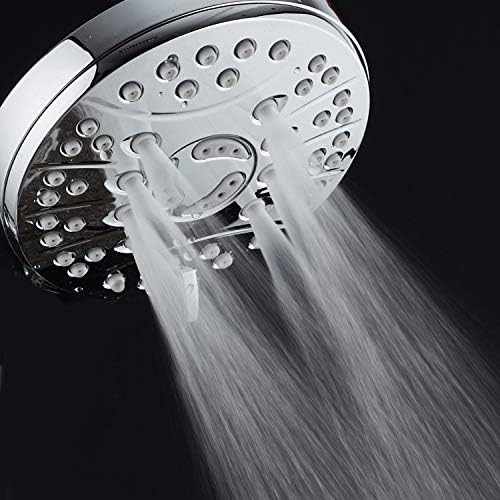 High Pressure 6-setting Luxury Rain Shower Head – Extra Large Face – Anti Clog Jets – Solid Brass Connection Ball Joint – Angle Adjustable