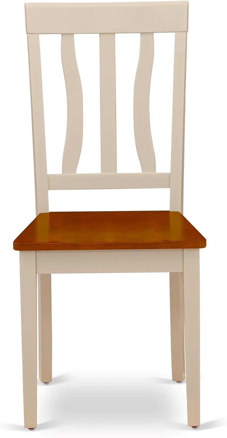 East West Furniture ANC-WHI-W Antique Dining Room Chairs - Slat Back Solid Wood Seat Chairs, Set of 2, Buttermilk & Cherry