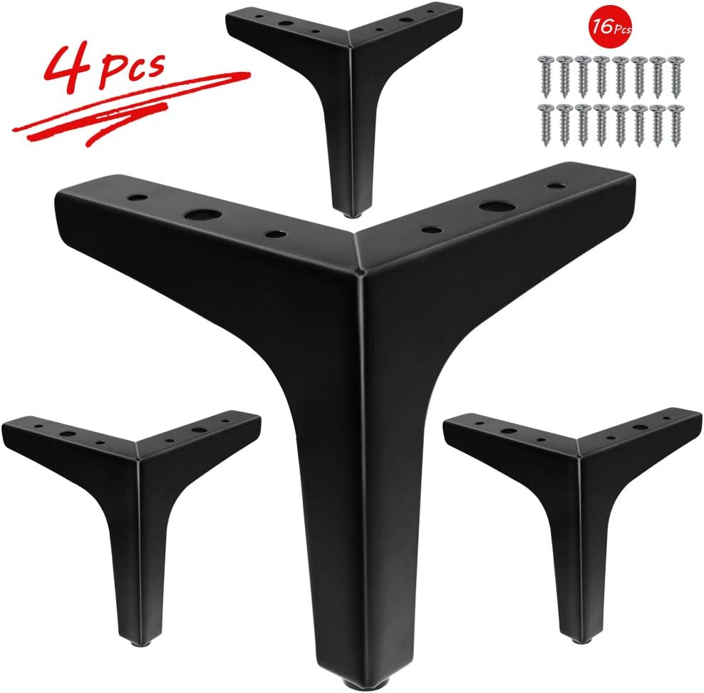 4 Pack 4 Inch Furniture Legs, Chrome Metal Polished Triangle Feet