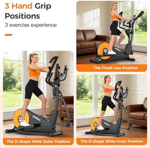 pooboo Elliptical Machine, Elliptical Exercise Machine with 16-Level Resistance&Quiet Magnetic Driving System, Elliptical Machine for Home with LCD Monitor&15.5-17IN Stride, 350LBS Weight Capacity