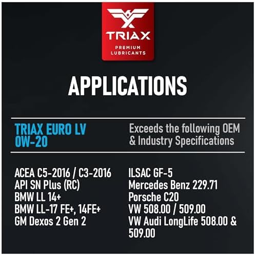 TRIAX Euro LV 0W-20 Full Synthetic European Car Engine Oil | 15K Miles | Compatible with BMW LL-12+, LL-17+, MB 229.71, VW 508.00/509.00 (1 Quart)
