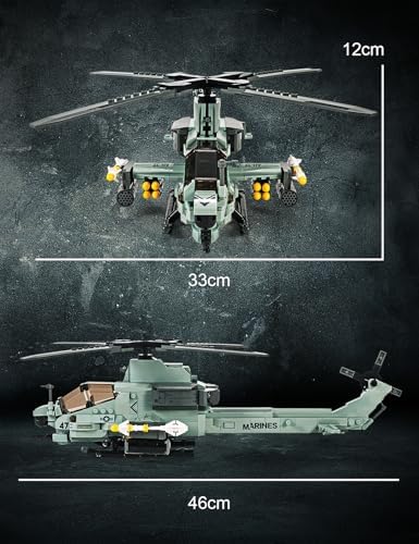 SEMKY Military Series AH-1Z Helicopter Little Birds Air Force Building Block Set (597 Pieces) -Building and Military Toys Gifts for Kid and Adult