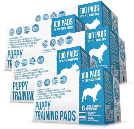 Bulldogology Puppy Training Pads - Pee Pads with Adhesive Sticky Tape (24x24) Large Dog Training Wee Pads with 6 Layer Extra Quick Dry Bullsorbent Polymer Tech (100-Count, White)