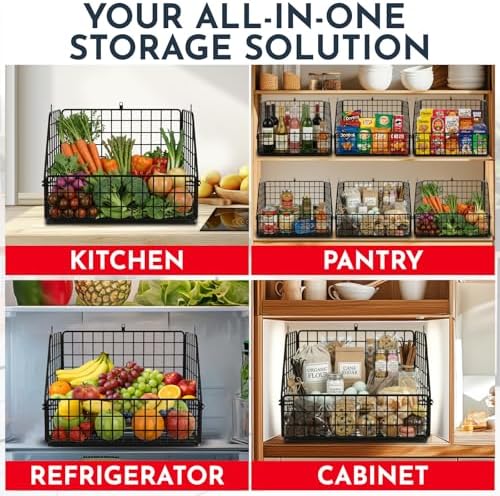 3x Stackable Hanging and Counter Baskets, Hanging Fruit Baskets for Kitchen
