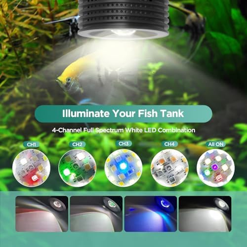 Lominie LED Aquarium Light, Planted Tank Light 4 Channels Remote Control 6500K Aquarium LED Lamp for Freshwater Fish Tank Refugium with Gooseneck (A20 Freshwater)