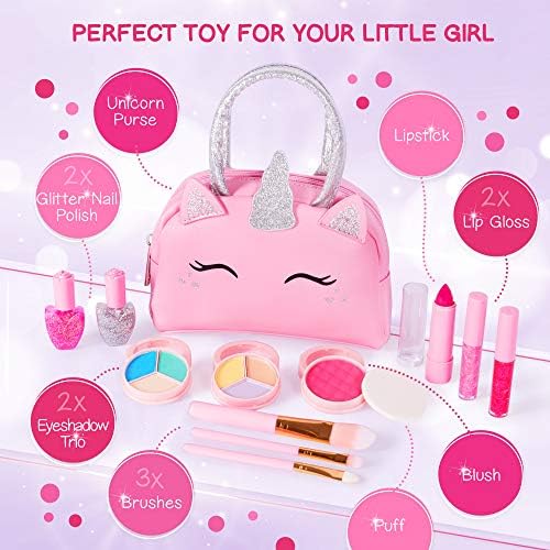 Kids Real Makeup Kit with Unicorn Purse Non Toxic Washable Make Up Set