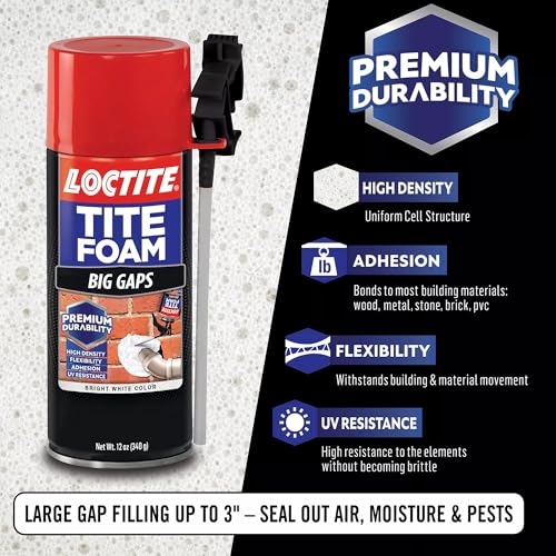 Loctite Tite Foam Big Gaps Spray Foam Sealant, 12 fl oz Can, 1 Pack - Polyurethane Expanding Insulation