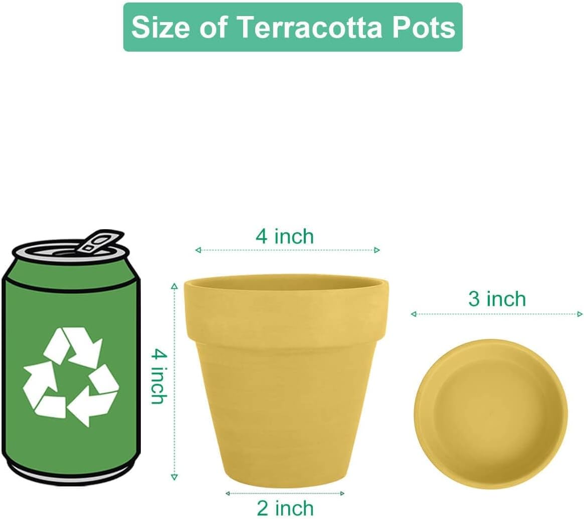 vensovo 4 Inch Terracotta Plant Pots with Saucer - 6 Pack Clay Flower Pots with Drainage, Great for Plants, Crafts, Wedding Favor