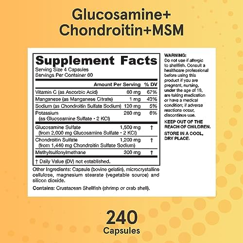 Jarrow Glucosamine, Chondroitin, and MSM, 120 Capsules | Joint Support Supplement With Vitamin C And Manganese, Bone & Joint Health, 120 Capsules, 30 Day Supply