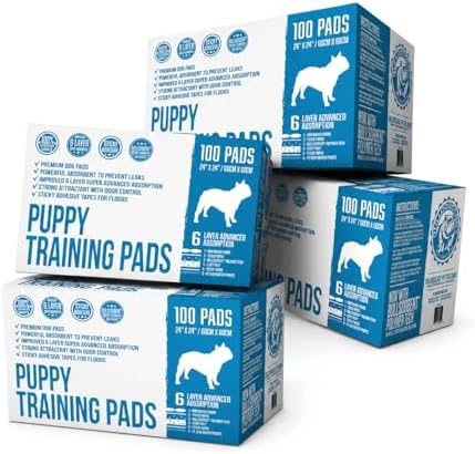 Bulldogology Puppy Training Pads - Pee Pads with Adhesive Sticky Tape (24x24) Large Dog Training Wee Pads with 6 Layer Extra Quick Dry Bullsorbent Polymer Tech (100-Count, White)